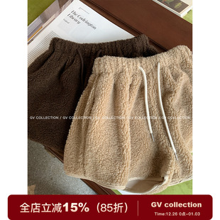 百搭裤 GV大白哥 冬季 羊羔毛松紧腰叠穿阔腿短裤 子女 圈圈日常