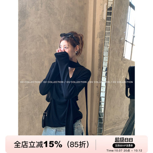 GV大白哥 Chill感随性 松弛感挂脖飘带堆堆针织上衣慵懒荡领小衫