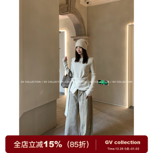 百搭显瘦女 侧结收腰圆领绒绒针织上衣秋冬新款 GV大白哥 极简设计