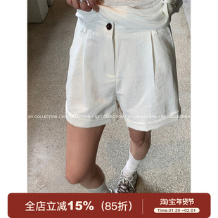 GV大白哥 清爽万搭 轻薄棉感翻边短裤三分裤显瘦裤子宽松女夏新