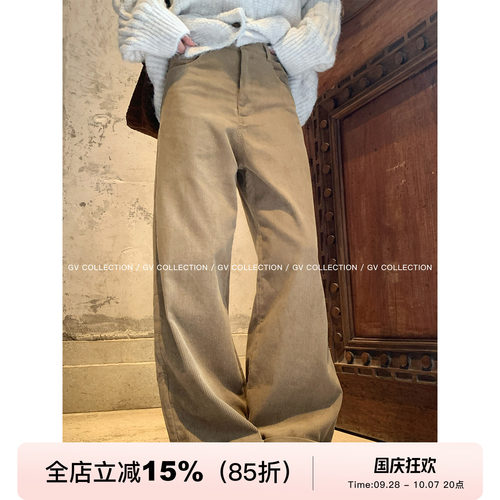 灯芯绒肌理感松弛直筒翻边休闲裤