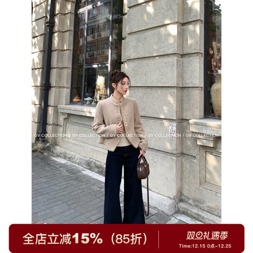 加绒松弛直筒深色牛仔裤