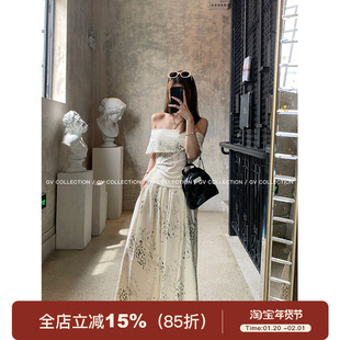 GV大白哥 周末画廊 多穿抽象图案印花一字肩上衣阔腿休闲裤套装女