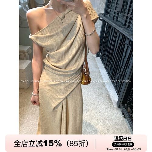 捏褶华夫格肌理嘎上衣半身裙套装