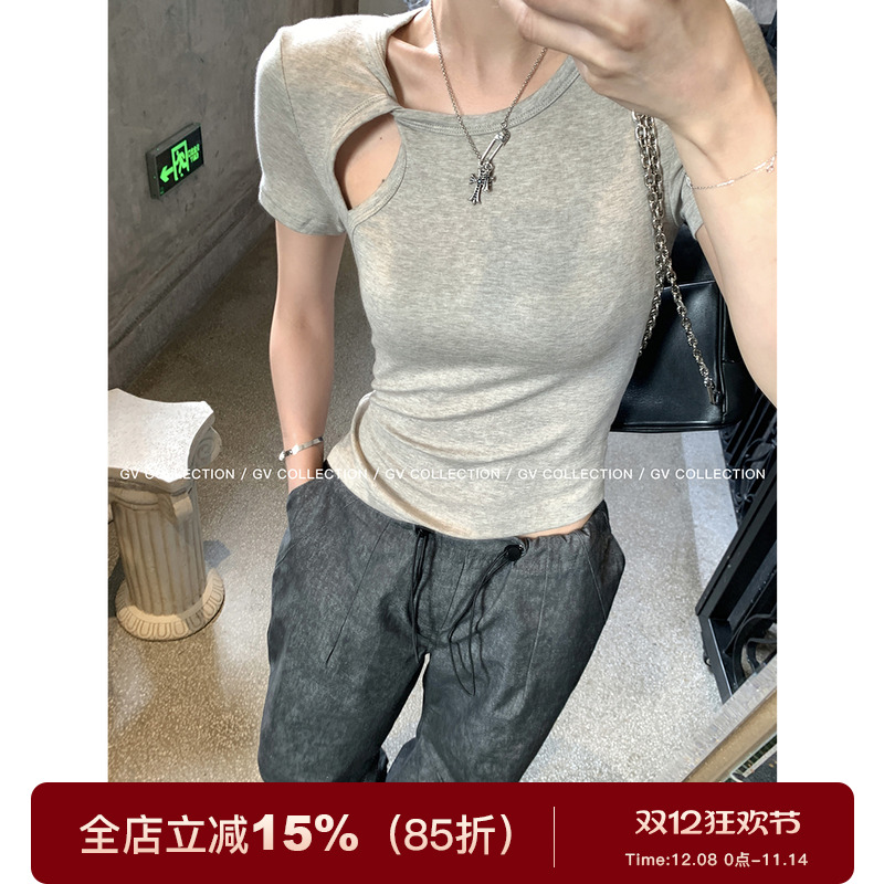 GV大白哥 天丝羊毛成分 轻薄巨舒服纽结上衣透气修身短袖T恤女夏