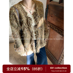 新款 GV大白哥 羊毛棒针流苏混色小香针织外套冬季 周 上衣 中古时装