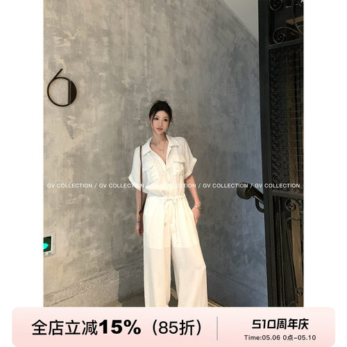 polo领衬衫抽绳收腰连体裤带内衬