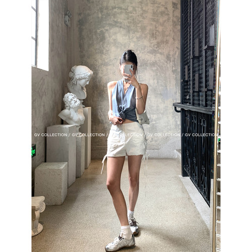 立体纽结设计感口袋抽绳裤腿短裤