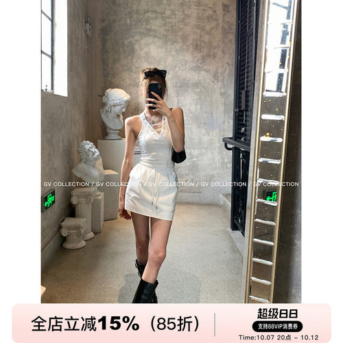 GV大白哥 好穿Wu敌 爽滑面料双层抽绳半身裙裤透气A字休闲短裤女