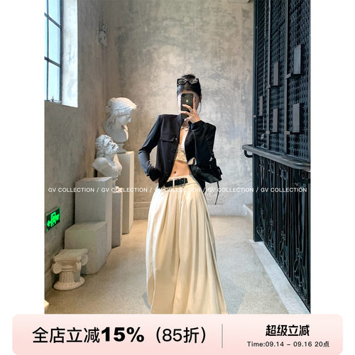 私服重工皮带拼接百褶花苞半身裙