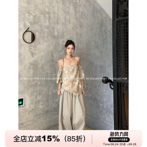 新中式抹胸连袖可拆卸压褶烫花
