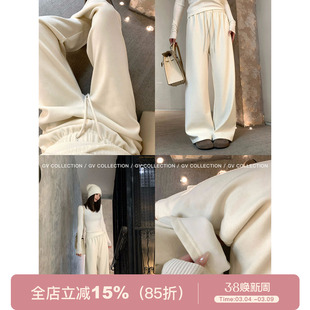 GV大白哥 人手一条 加绒加厚直筒松弛感松紧腰运动休闲裤子秋冬女