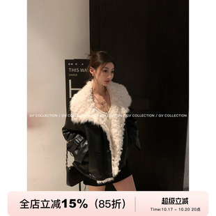 GV大白哥 90‘美式贵风环保滩羊毛大毛领皮衣加棉外套上衣冬保暖