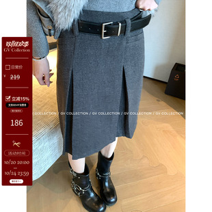 GV大白哥 静奢老钱 毛呢解构打褶重磅立裁羊毛A字半身裙子秋冬女