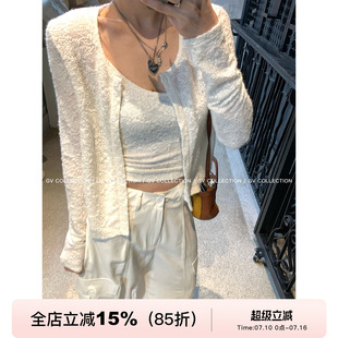 GV大白哥 白茶套系 磨毛蕾丝吊带开衫外套两件套装百搭上衣女夏