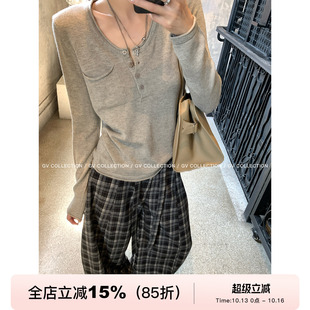 GV大白哥 万搭日常 圆领纽扣羊毛针织松弛感T恤上衣秋季新款毛衫