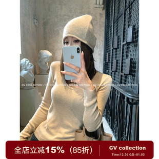 打底上衣秋冬新款 基础美丽诺羊毛针织衫 保暖女 万搭U领 GV大白哥