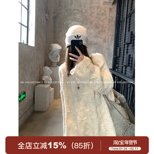 GV大白哥 松弛雾感 立体编织宽松休闲圆领毛衣亲肤慵懒针织上衣女