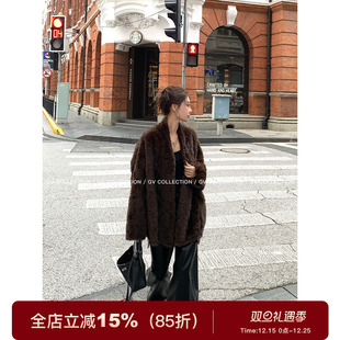外套冬季 廓形环保皮毛一体开衫 保暖上衣女 深巧中古 GV大白哥