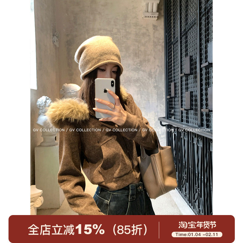 GV大白哥 轻暖壁炉 磨毛毛领修身加绒收腰卫衣开衫秋冬上衣女保暖,女装/女士精品,短外套,淘宝优惠券,粉丝福利购,淘宝优惠卷