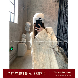 GV大白哥 立体编织宽松休闲圆领毛衣亲肤慵懒针织上衣女 松弛雾感