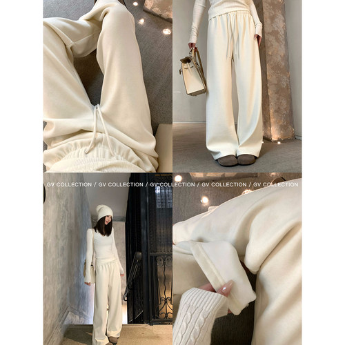 加绒加厚松弛感松紧腰运动休闲裤