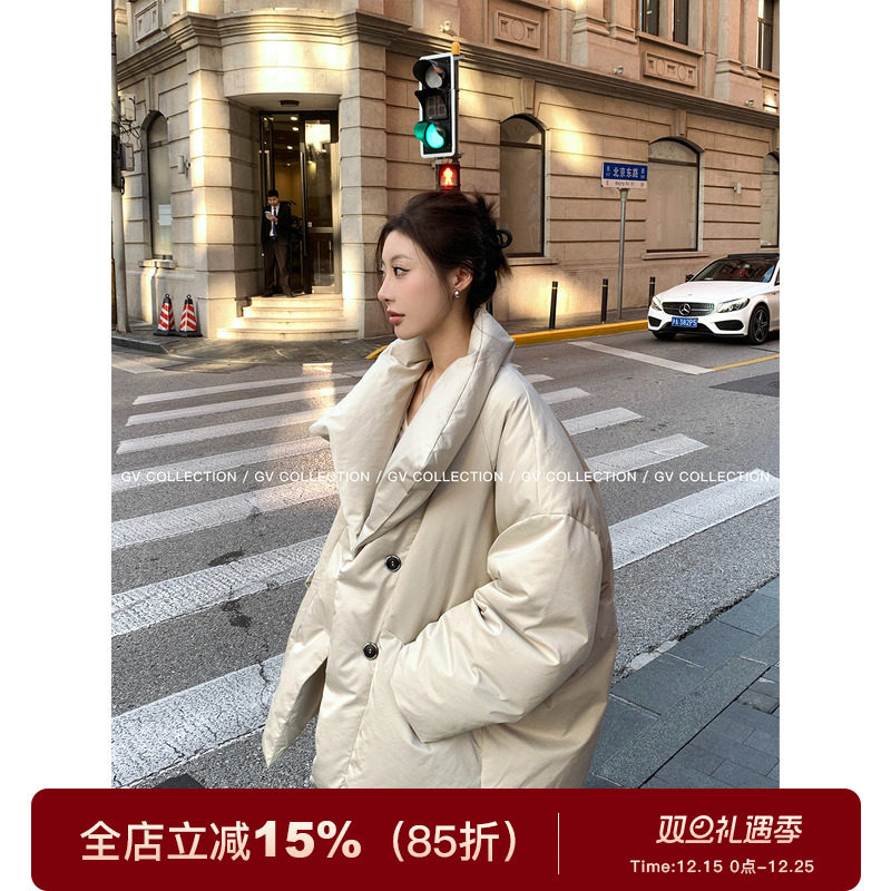 立领蓬松加厚松弛面包羽绒外套