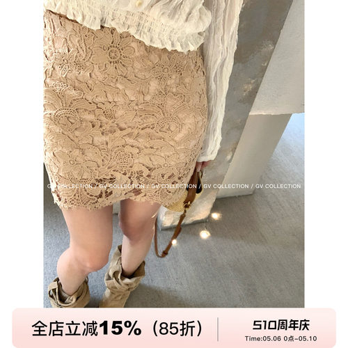 复古蕾丝立体镂空刺绣半身裙