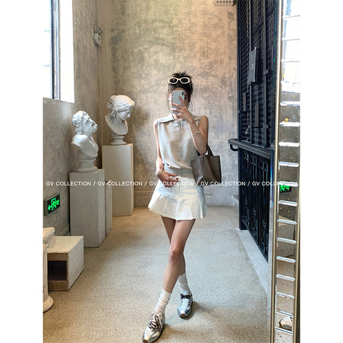 百褶牛仔裙防走光裙裤