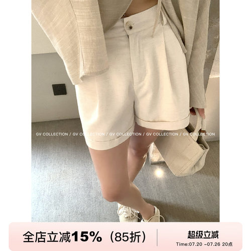 轻薄莱赛尔麻质翻边百搭短裤