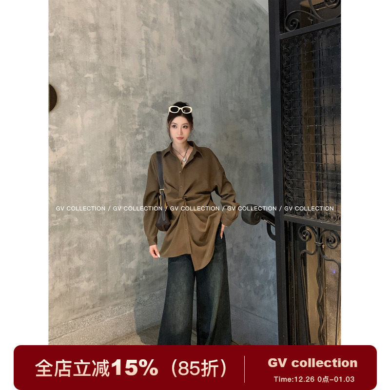 设计感扭结衬衫上衣棕色