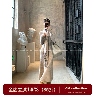 穿搭新款 GV大白哥 连衣裙带围巾冬季 羊毛收腰长款 裙子 淡人舒适区