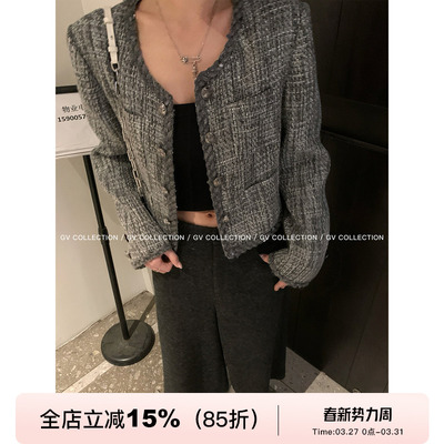 小香短款亮片编织圆领正肩外套