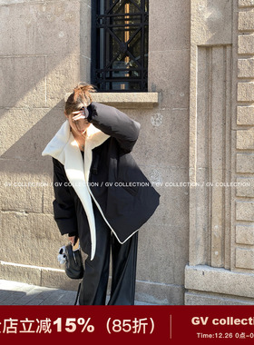 GV大白哥 时髦过冬 层次感宽松休闲保暖鸭绒羊羔毛拼接羽绒服女