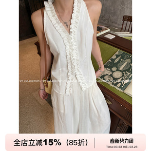 立体花边V领背心上衣设计感小众女夏新款 GV大白哥 Airelles氛围