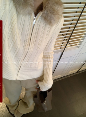 【1.13 20点 立减20%】RL经典 连帽毛领麻花编织拉链毛衣开衫