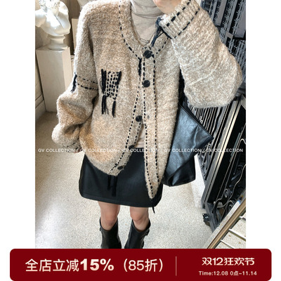 加厚圆领羊毛立体针织开衫外套