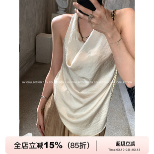 GV大白哥 本期C位 松弛感挂脖荡领露背上衣无袖背心露肩女夏