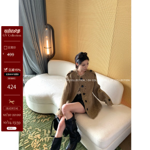 GV大白哥 廓形剪裁 50羊毛结构圆领流苏毛呢外套大衣秋冬新款女