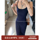 纽结修身 GV大白哥 简约fit 收腰坑条连衣裙直筒方领显瘦吊带裙女