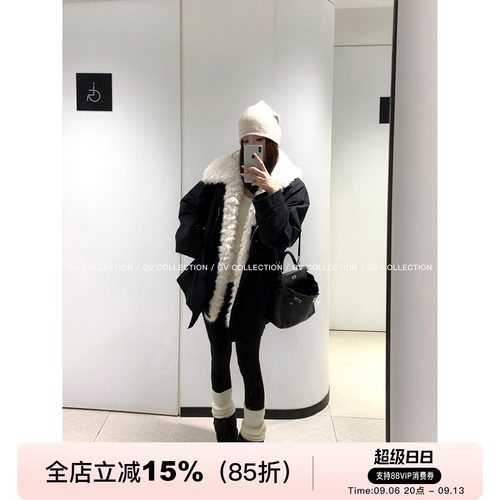 大毛领可拆卸夹棉两穿派克外套