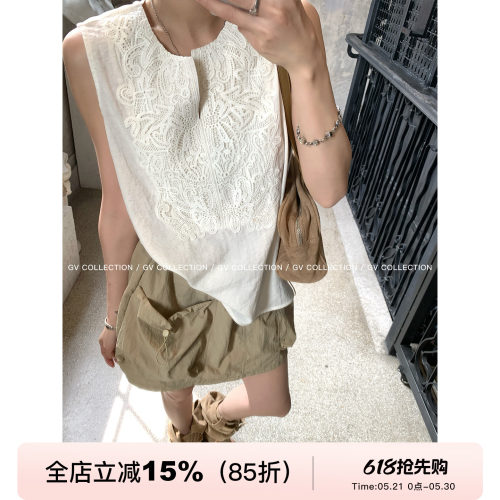 立体手工刺绣松弛感无袖背心
