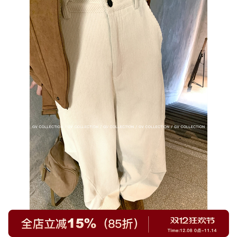 灯芯绒弯刀阔腿休闲裤