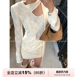 新款 立体肌理感飘带磨毛蕾丝上衣春季 百搭女 矜贵姐调 GV大白哥