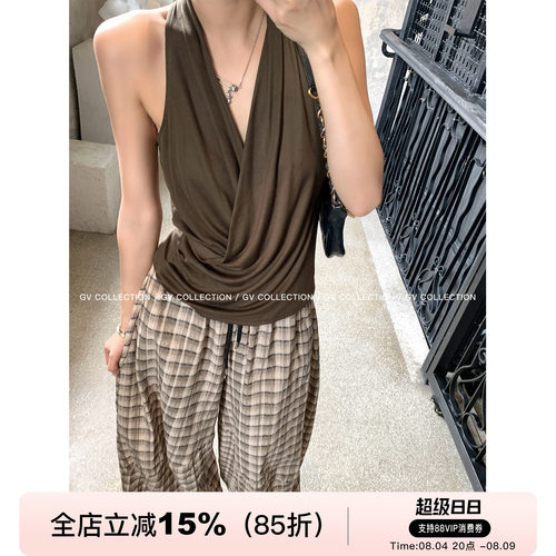 挂脖交叉轻柔松弛感削肩背心