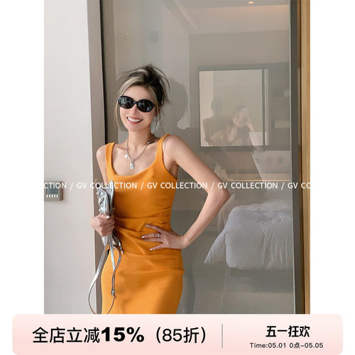 肯豆褶皱收腰弹力连衣裙