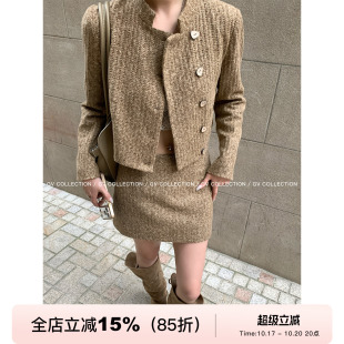 GV大白哥 常春藤千金 小香毛呢编织双排扣外套裙套装秋冬新款气质