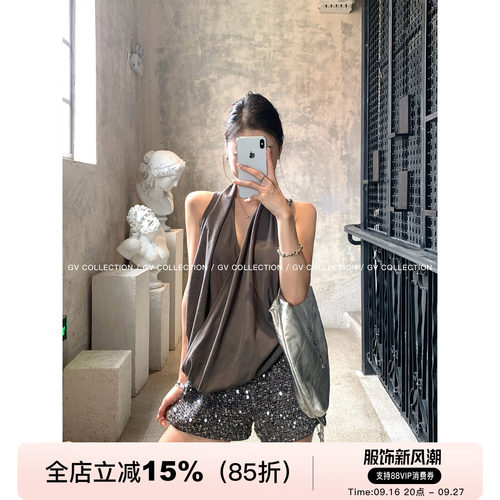 交叉v领不规则斜裁松弛感背心