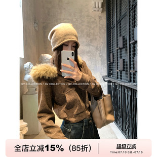 GV大白哥 轻暖壁炉 磨毛毛领修身加绒收腰卫衣开衫秋冬上衣女保暖