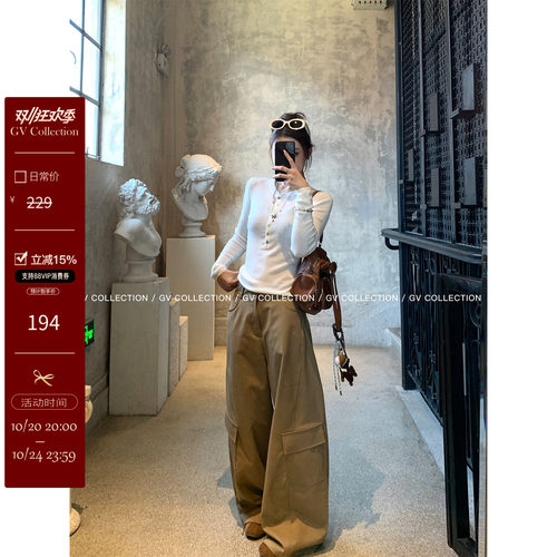 直筒复古宽松口袋工装裤